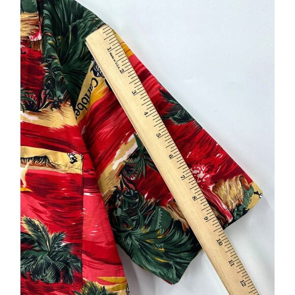 YMLA Shirt Mens Button Down Short Sleeve Hawaiian Caribbean Palms Red Green S - Picture 9 of 11